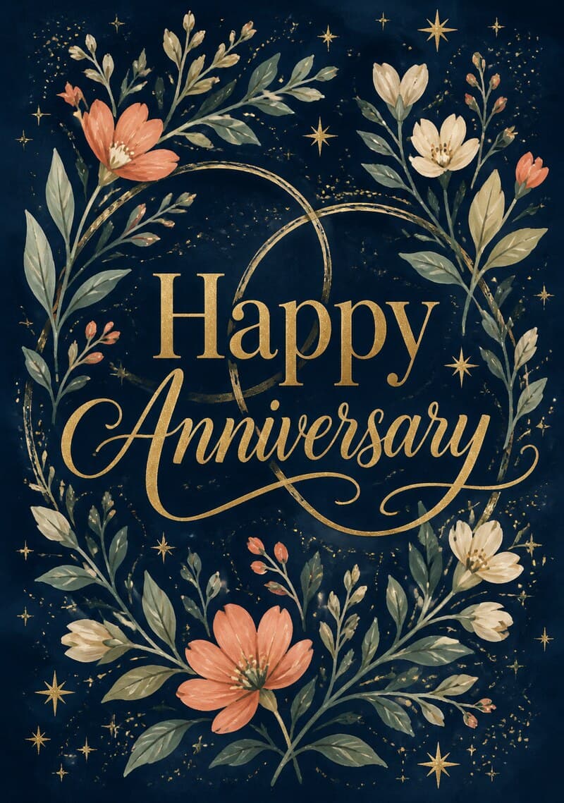 Botanical Happy Anniversary Card